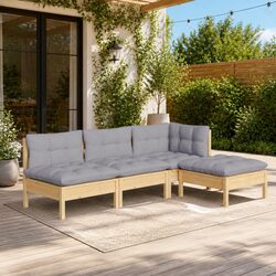 Garden Lounge Set 4 Piece Outdoor Patio Furniture Grey Cushions Modular