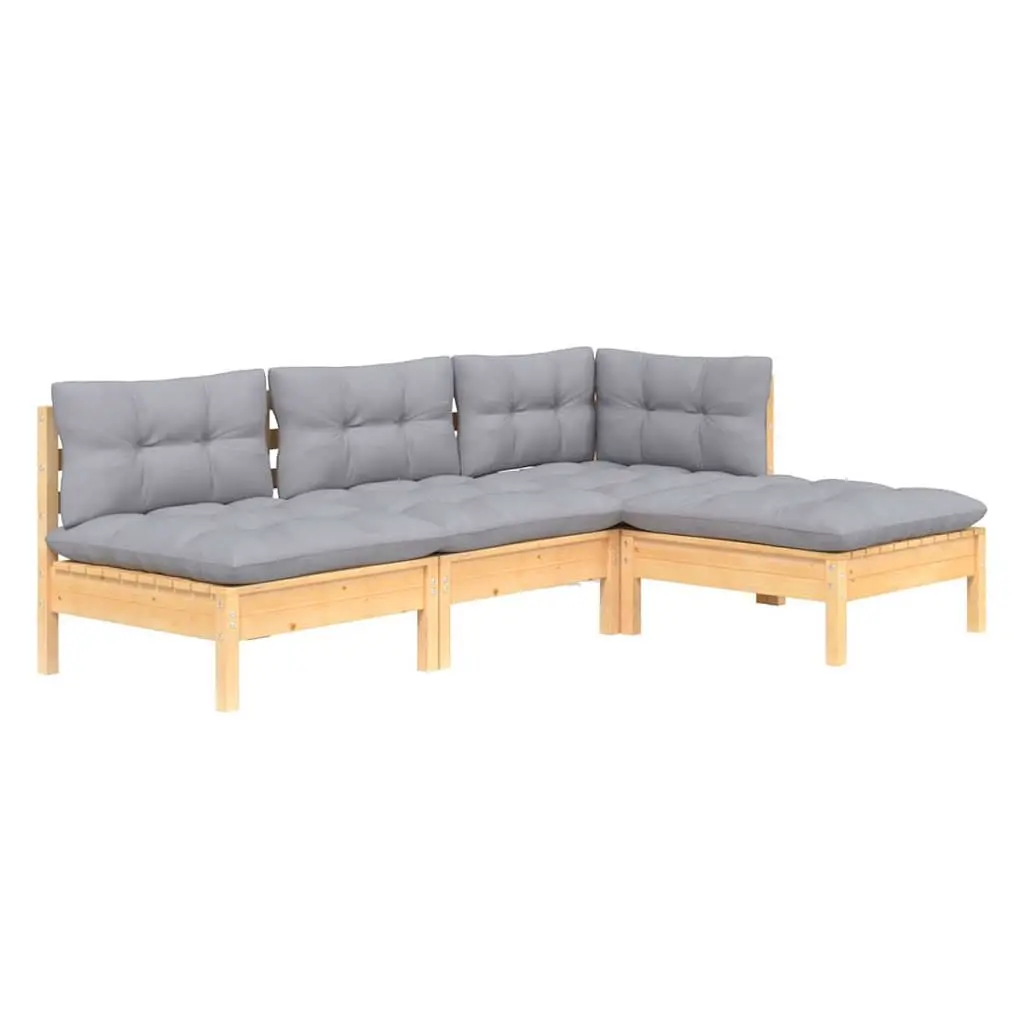 Garden Lounge Set Grey 4 Piece Modular Outdoor Patio Furniture