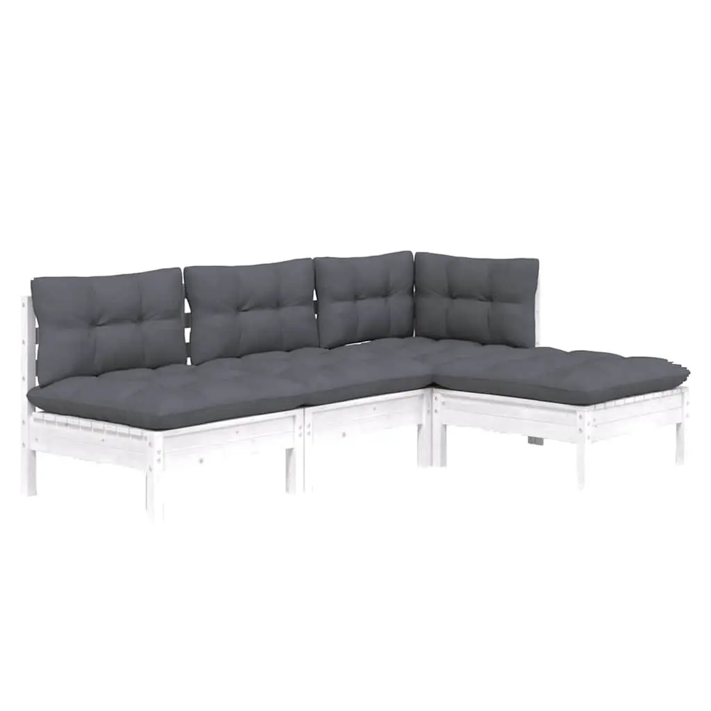 Garden Lounge Set White 4 Piece Pinewood Outdoor Furniture with Cushions