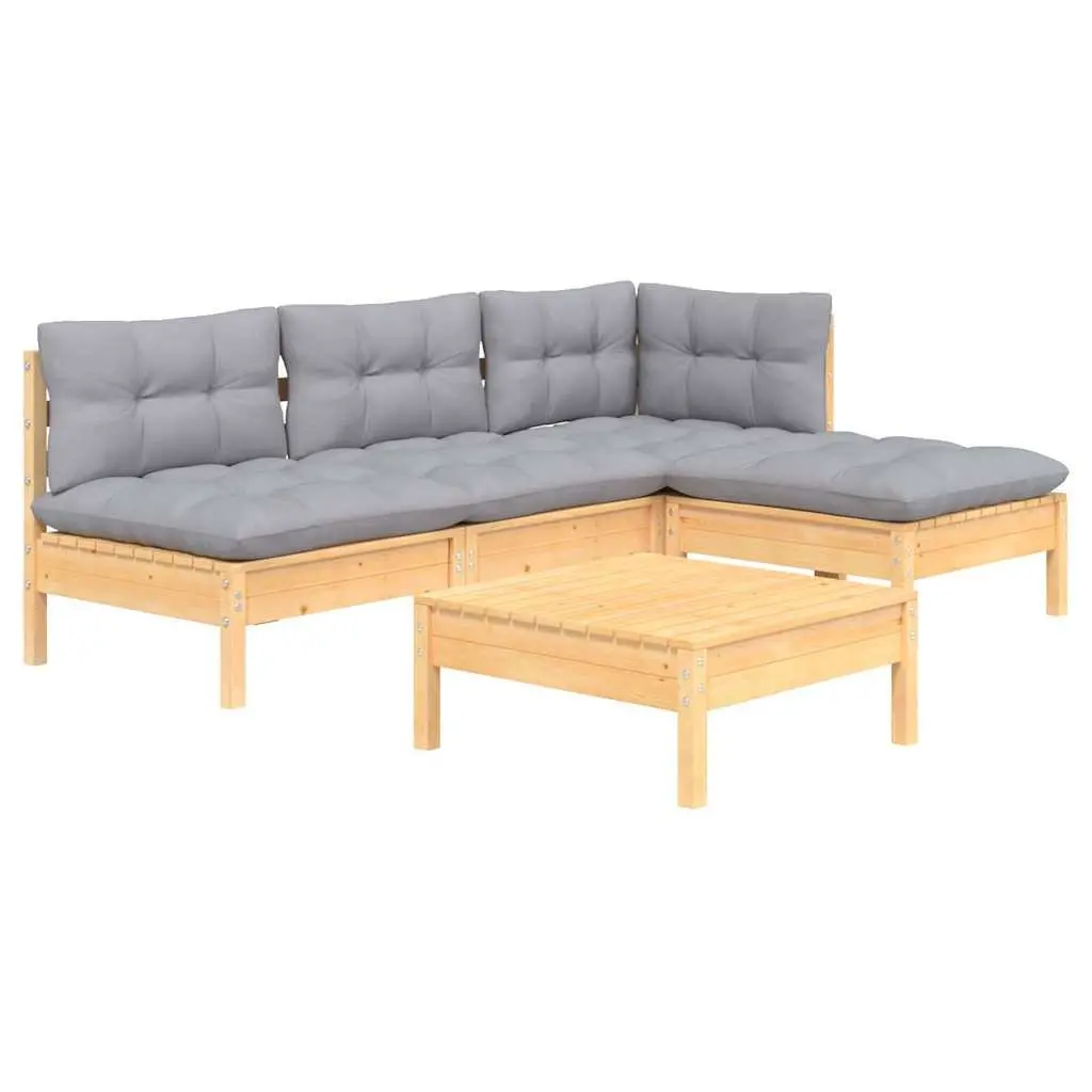 5 Piece Garden Lounge Set Pinewood Outdoor Patio Furniture with Grey Cushions