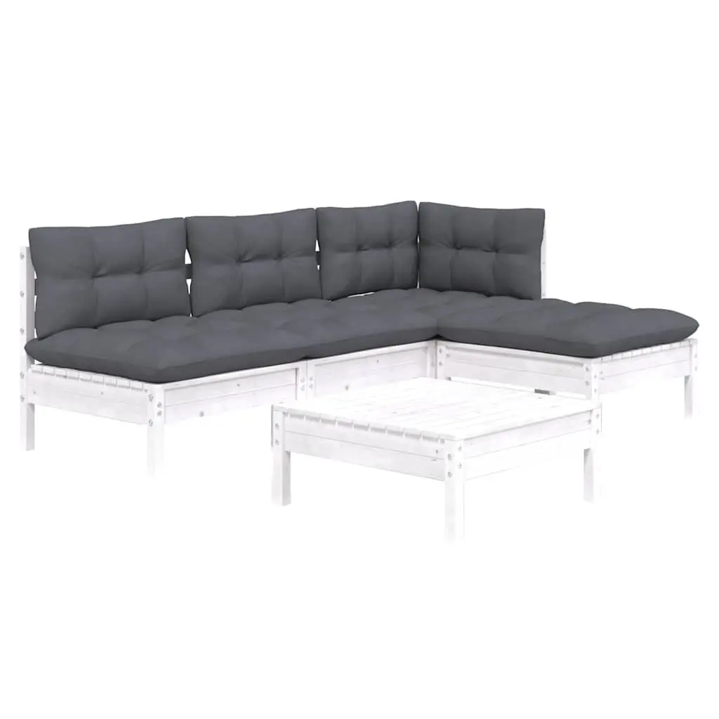 Garden Lounge Set White 5 Piece Pinewood Modular Patio Furniture with Cushions