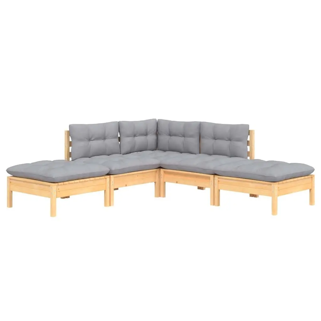 Garden Lounge Set Grey 5 Piece Outdoor Patio Furniture Solid Pinewood with Cushions