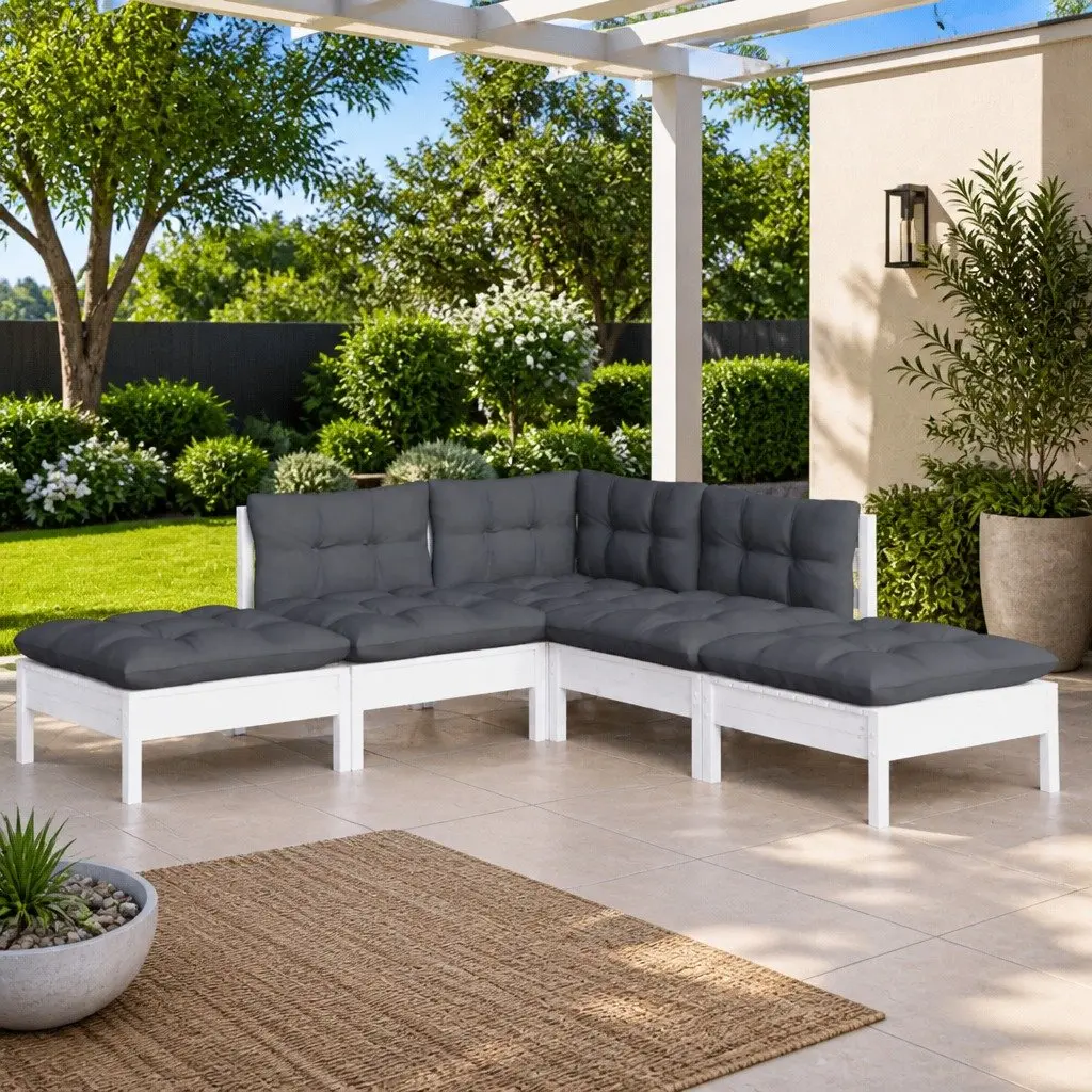 5 Piece Garden Lounge Set with Cushions White Outdoor Patio Furniture