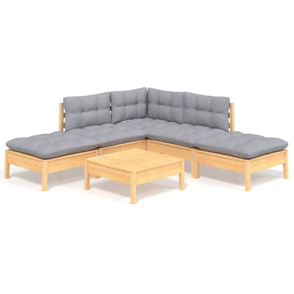 Garden Lounge Set 6 Piece Wooden Patio Furniture Grey Cushions Modular