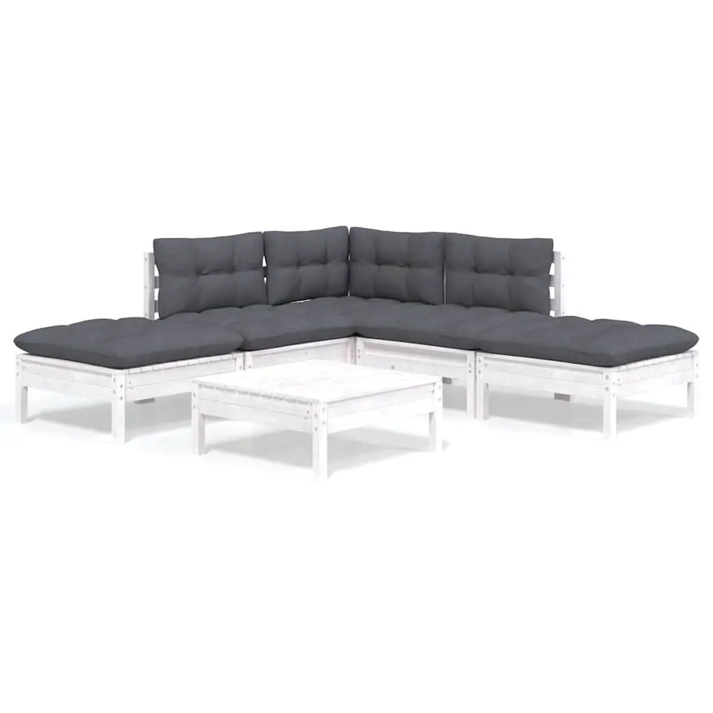 6 Piece Garden Lounge Set White Pinewood Outdoor Furniture Patio Sofa with