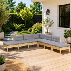 7 Piece Garden Lounge Set Grey Cushions Modular Outdoor Patio Furniture Pinewood
