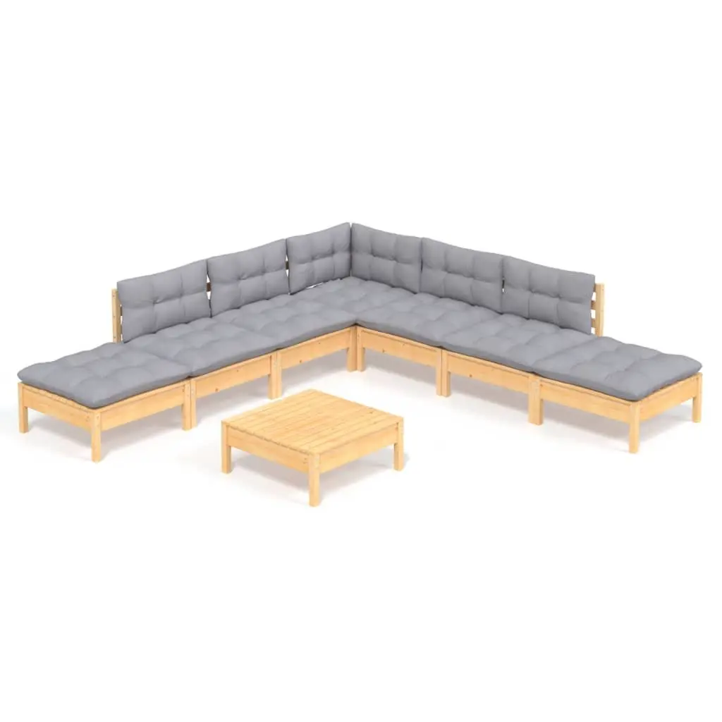 Garden Lounge Set Grey 8 Piece Outdoor Furniture Pinewood Cushions