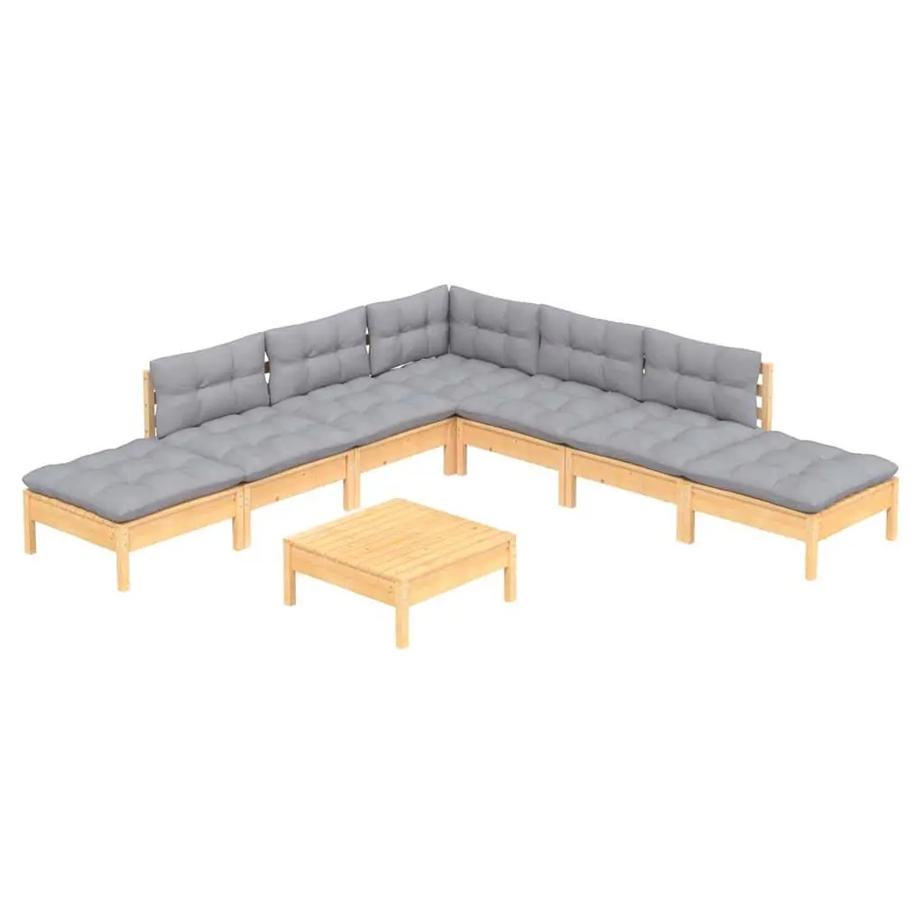 Garden Lounge Set Grey 8 Piece Outdoor Furniture Pinewood Cushions