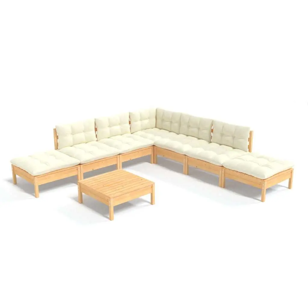 Garden Lounge Set 8 Piece Wooden Patio Furniture Outdoor Lounge with Cream