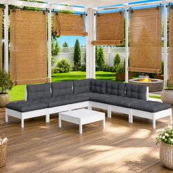 Concise 8 Piece Pinewood Garden Lounge Set