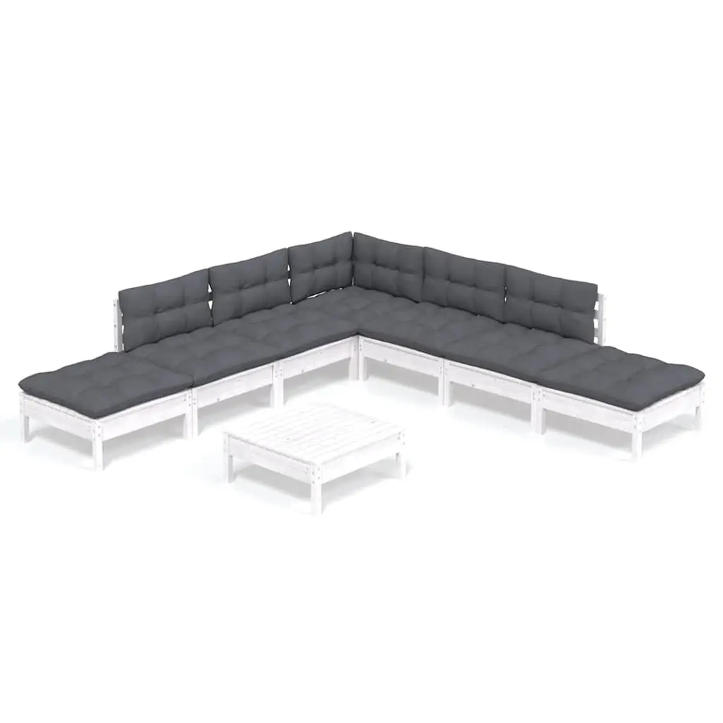 Garden Lounge Set 8 Piece White Pinewood Outdoor Furniture with Cushions Patio