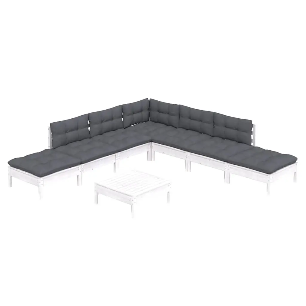 Garden Lounge Set 8 Piece White Pinewood Outdoor Furniture with Cushions Patio