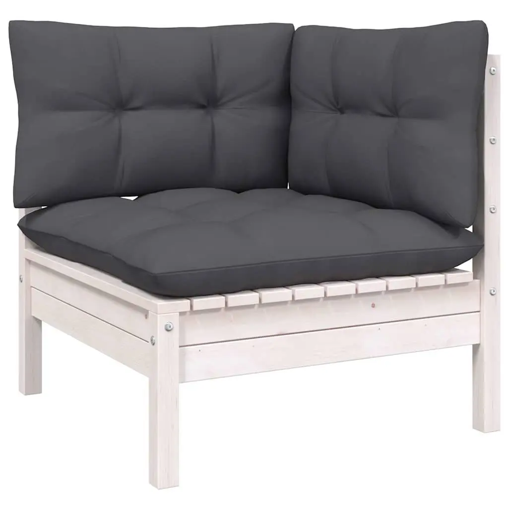 Garden Lounge Set 8 Piece White Pinewood Outdoor Furniture with Cushions Patio