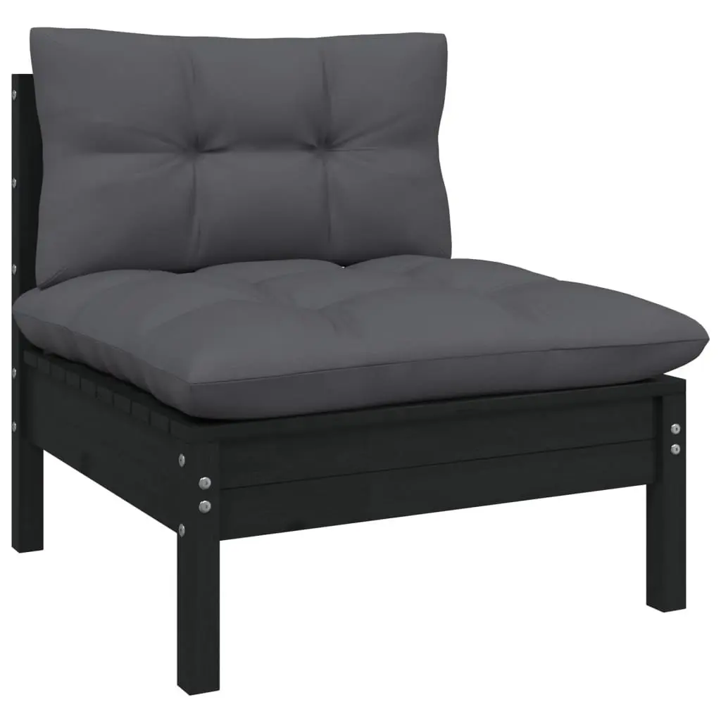 8 Piece Garden Lounge Set Black Pinewood Outdoor Furniture with Cushions Patio