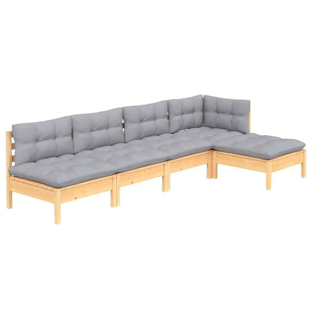 Garden Lounge Set Grey 5 Piece Outdoor Patio Furniture Pinewood Construction