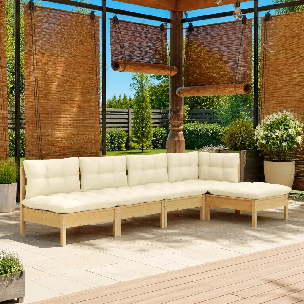 Garden Lounge Set 5 Piece Outdoor Furniture Patio Modular Sectional with Cream