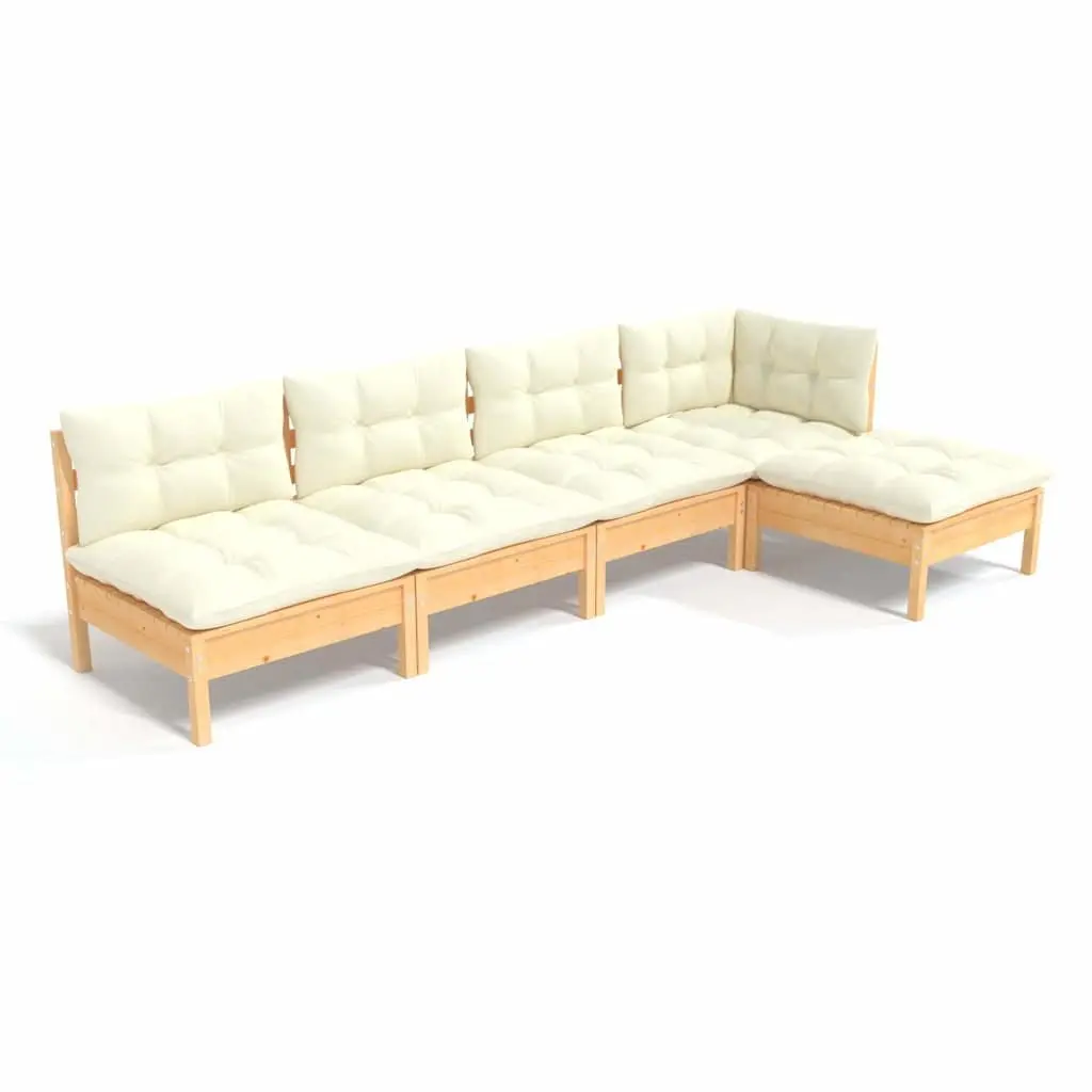 Garden Lounge Set 5 Piece Outdoor Furniture Patio Modular Sectional with Cream