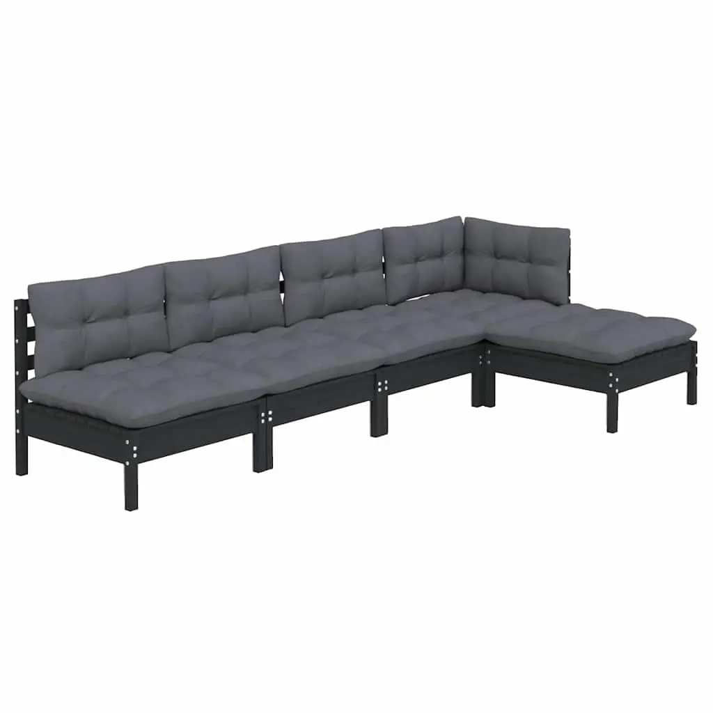 Garden Lounge Set 5 Piece Outdoor Patio Furniture with Cushions Black