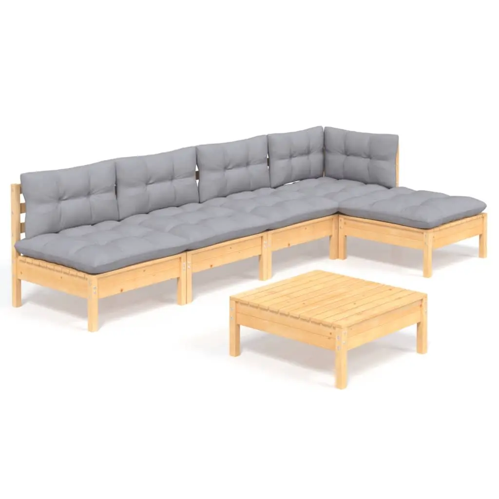 Garden Lounge Set 6 Piece Outdoor Furniture Patio Pinewood with Grey Cushions
