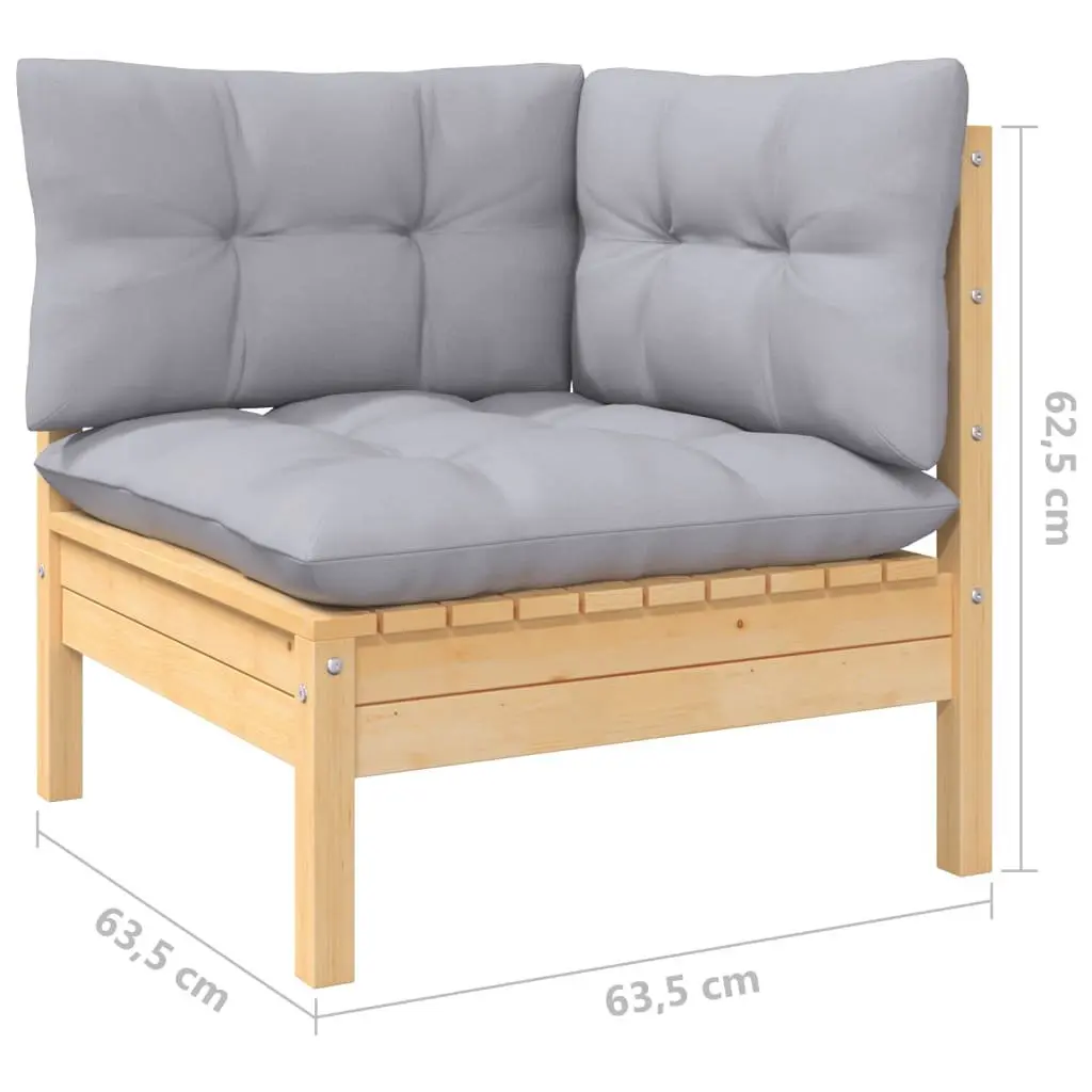 Garden Lounge Set 6 Piece Outdoor Furniture Patio Pinewood with Grey Cushions