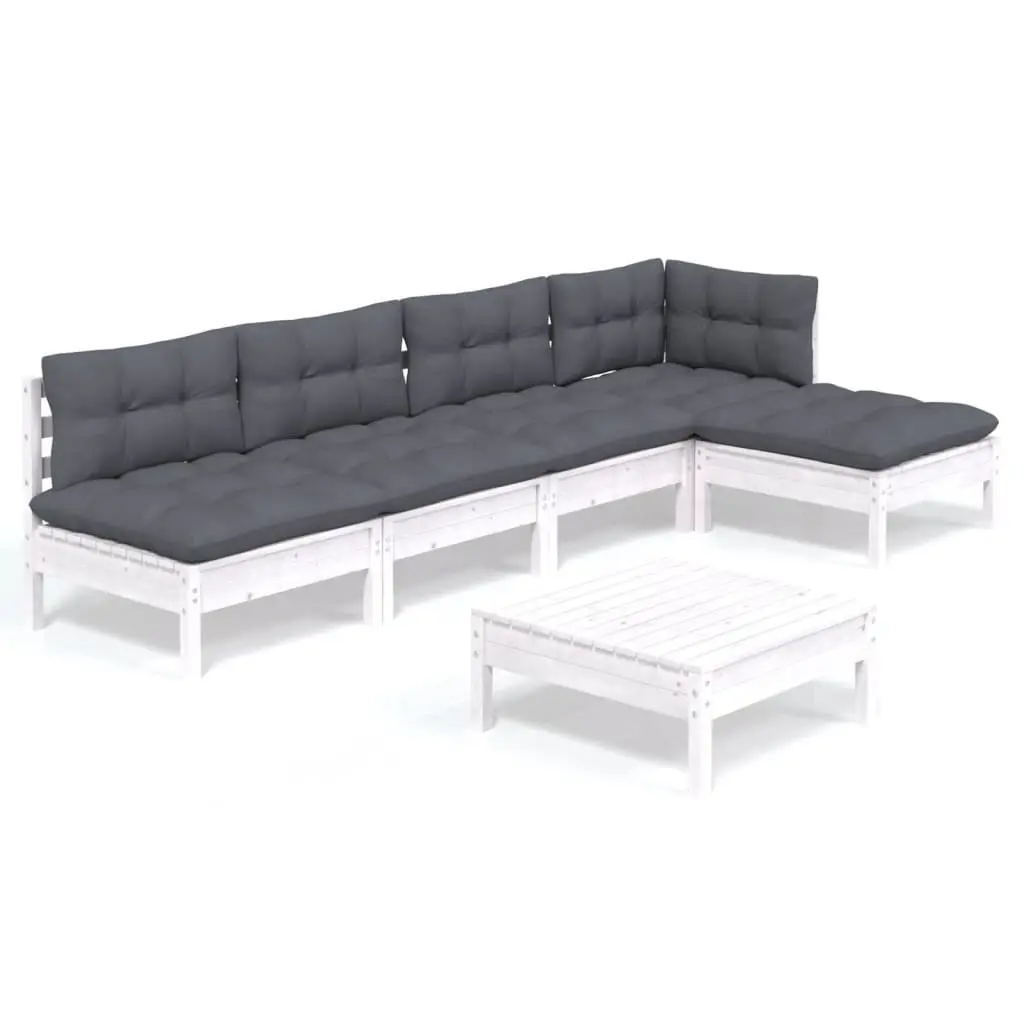 Garden Lounge Set 6 Piece White Pinewood Patio Furniture with Cushions Outdoor