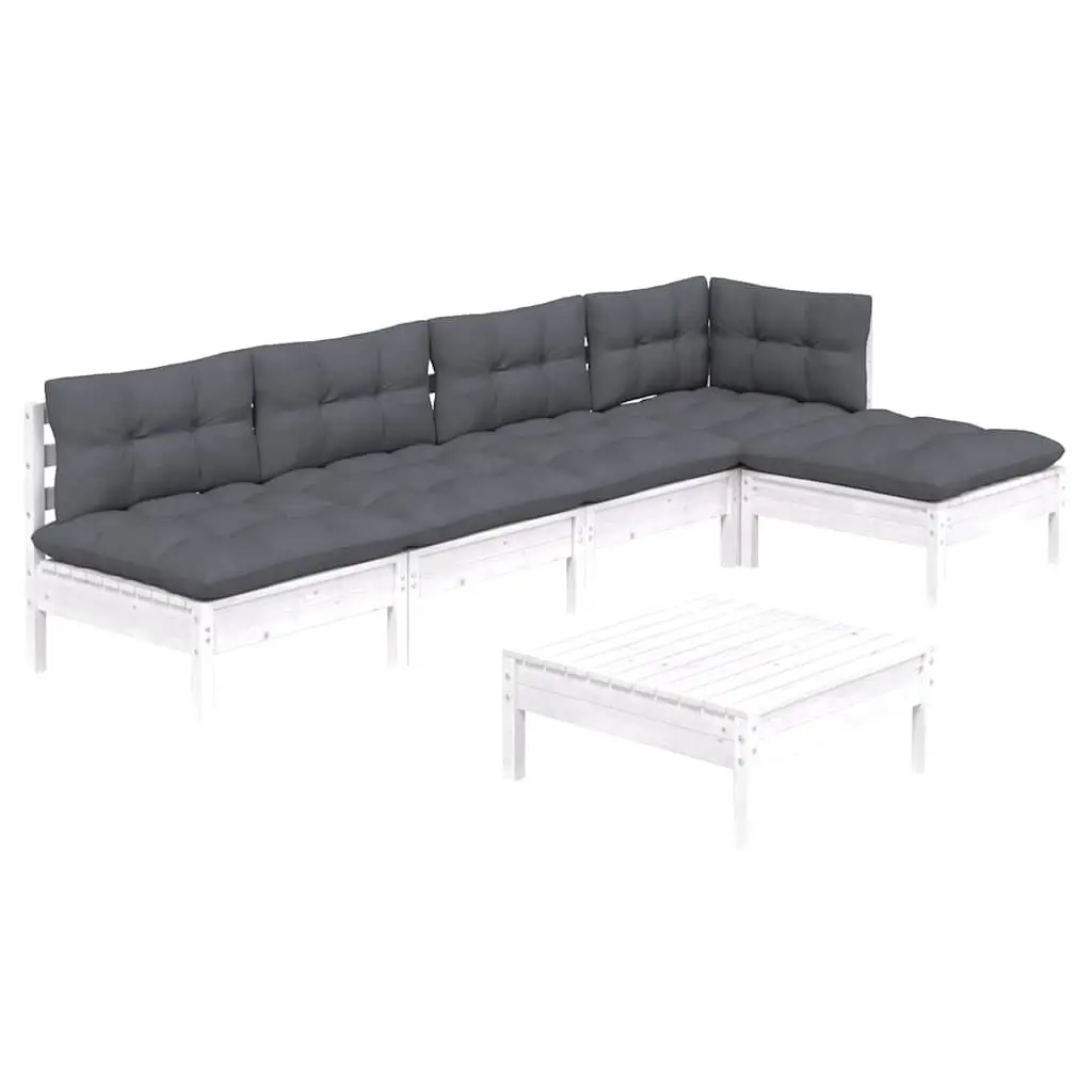 Garden Lounge Set 6 Piece White Pinewood Patio Furniture with Cushions Outdoor