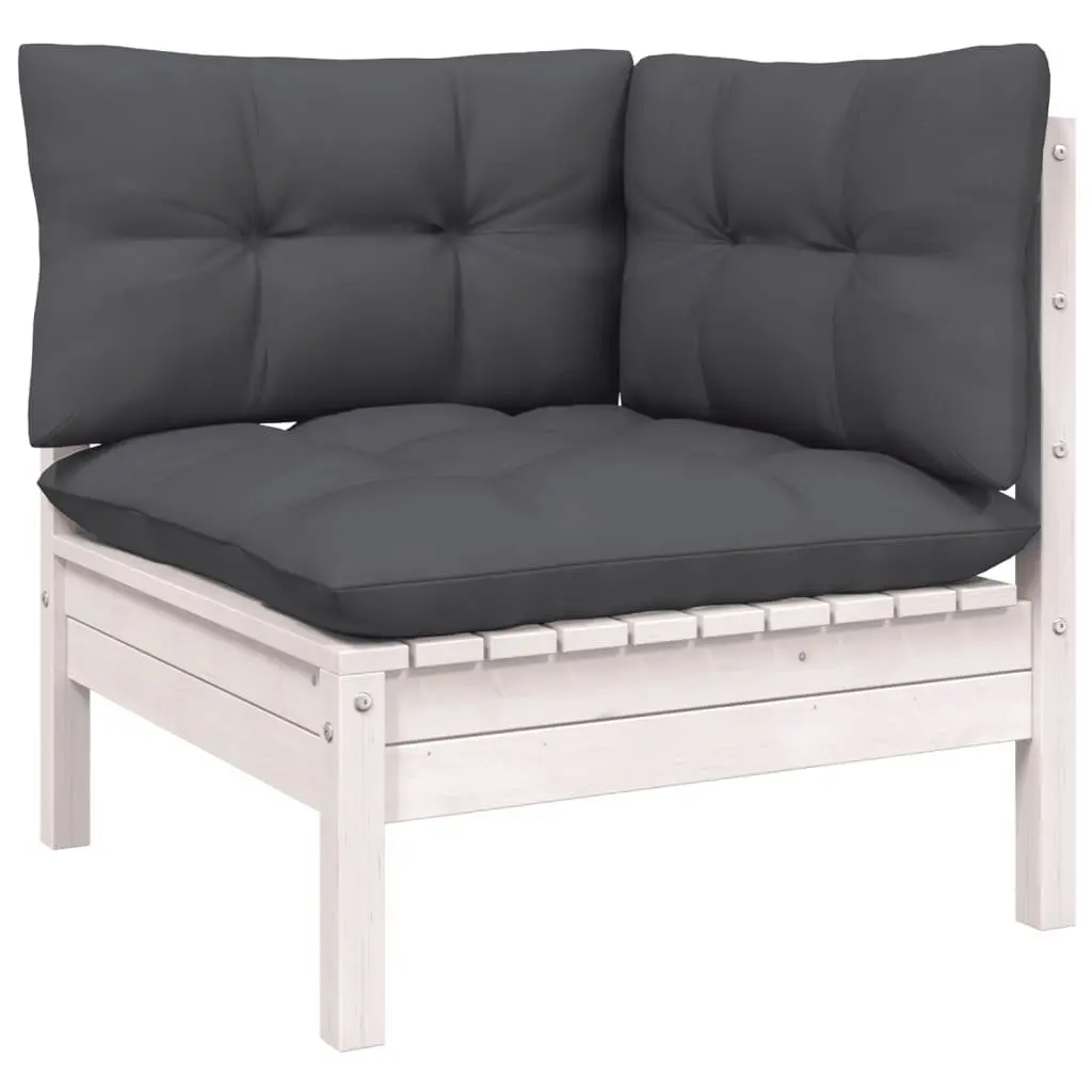 Garden Lounge Set 6 Piece White Pinewood Patio Furniture with Cushions Outdoor