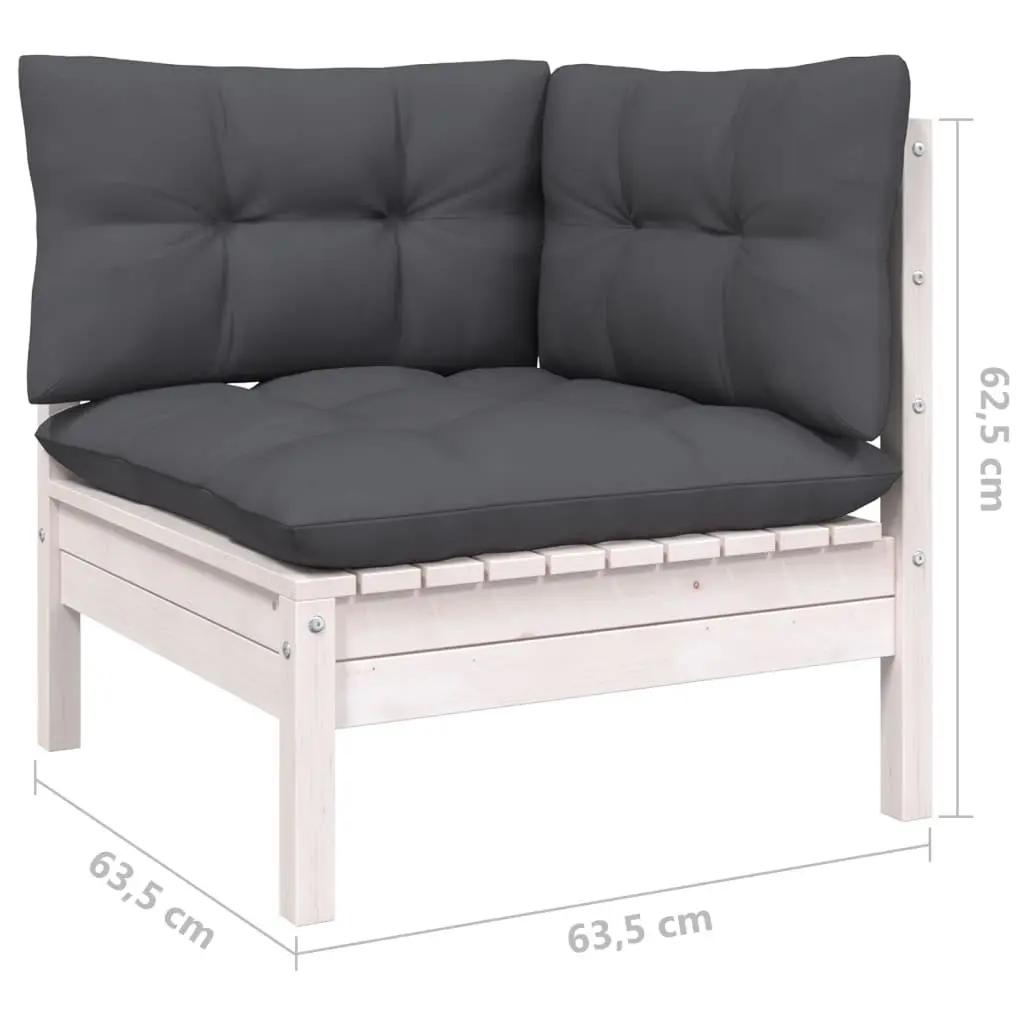 Garden Lounge Set 6 Piece White Pinewood Patio Furniture with Cushions Outdoor