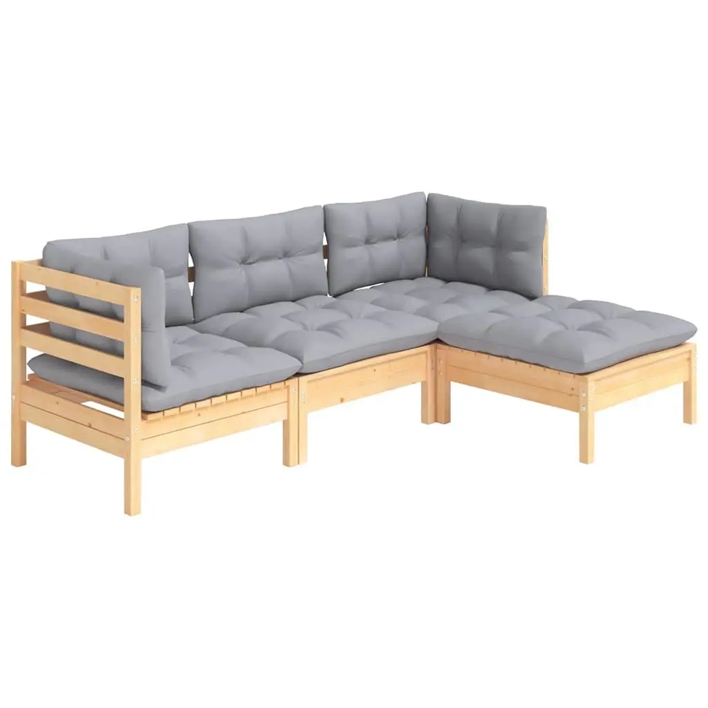 Garden Lounge Set 4 Piece Wooden Patio Furniture Grey Cushions Outdoor Seating
