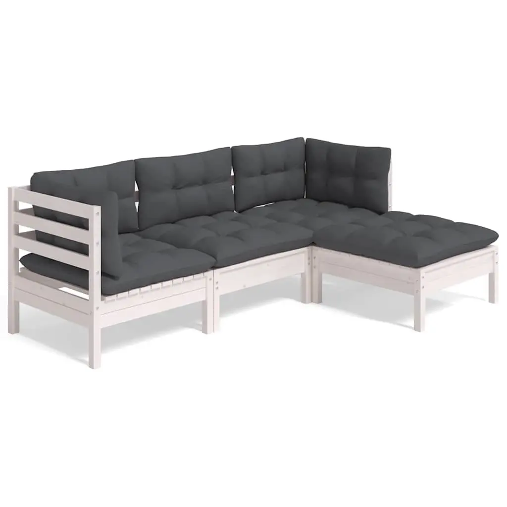 4 Piece Garden Lounge Set with Cushions White Outdoor Patio Pinewood Furniture