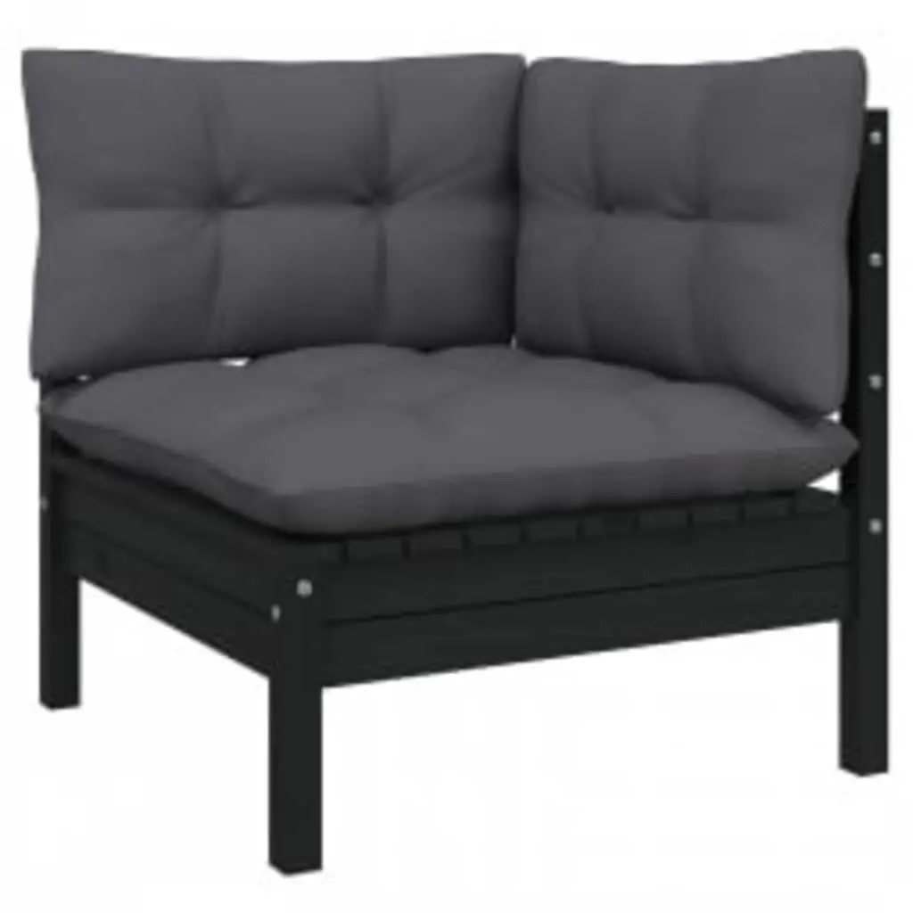 Black Pinewood Modular Lounge Set 4 Piece with Cushions for Garden and Patio