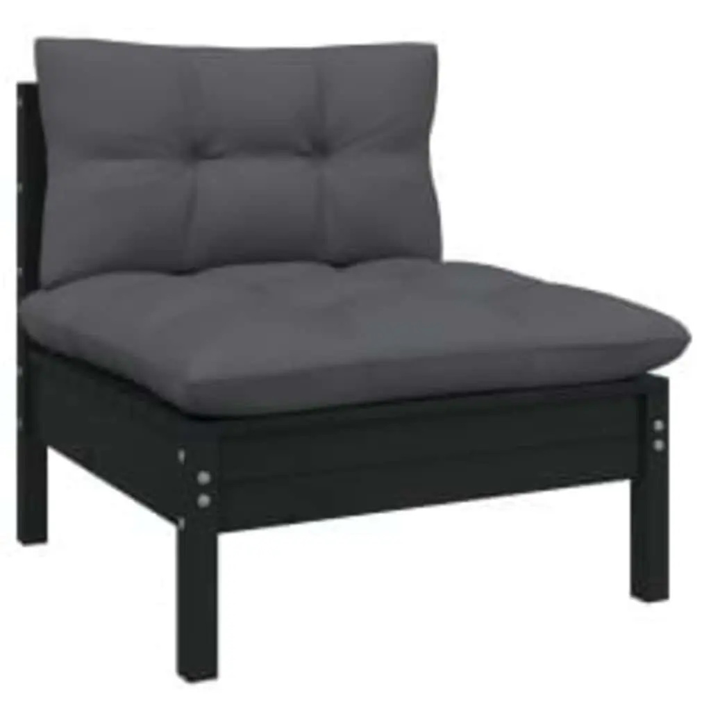 Black Pinewood Modular Lounge Set 4 Piece with Cushions for Garden and Patio
