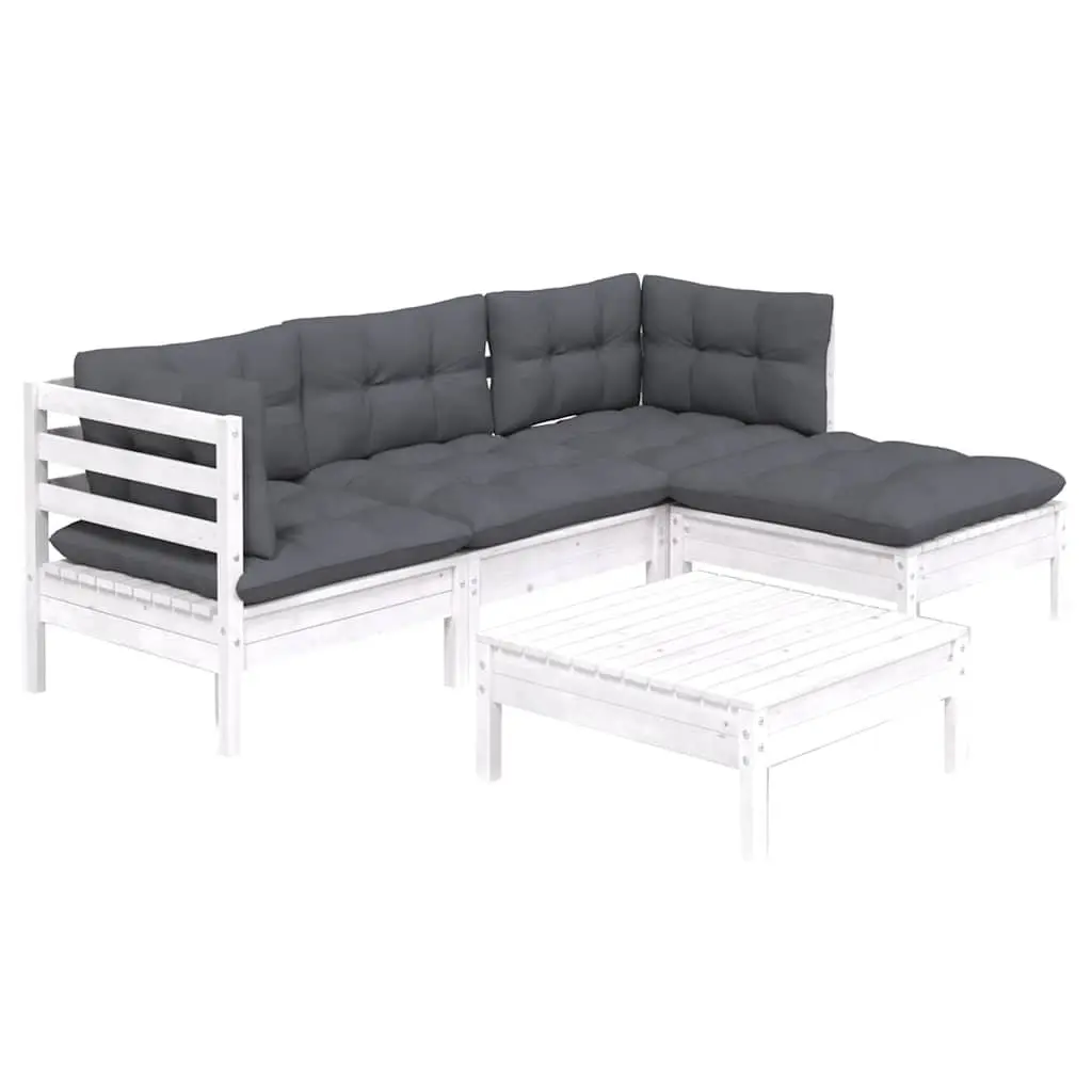 Garden Lounge Set 5 Piece White Pinewood Patio Furniture with Cushions Outdoor