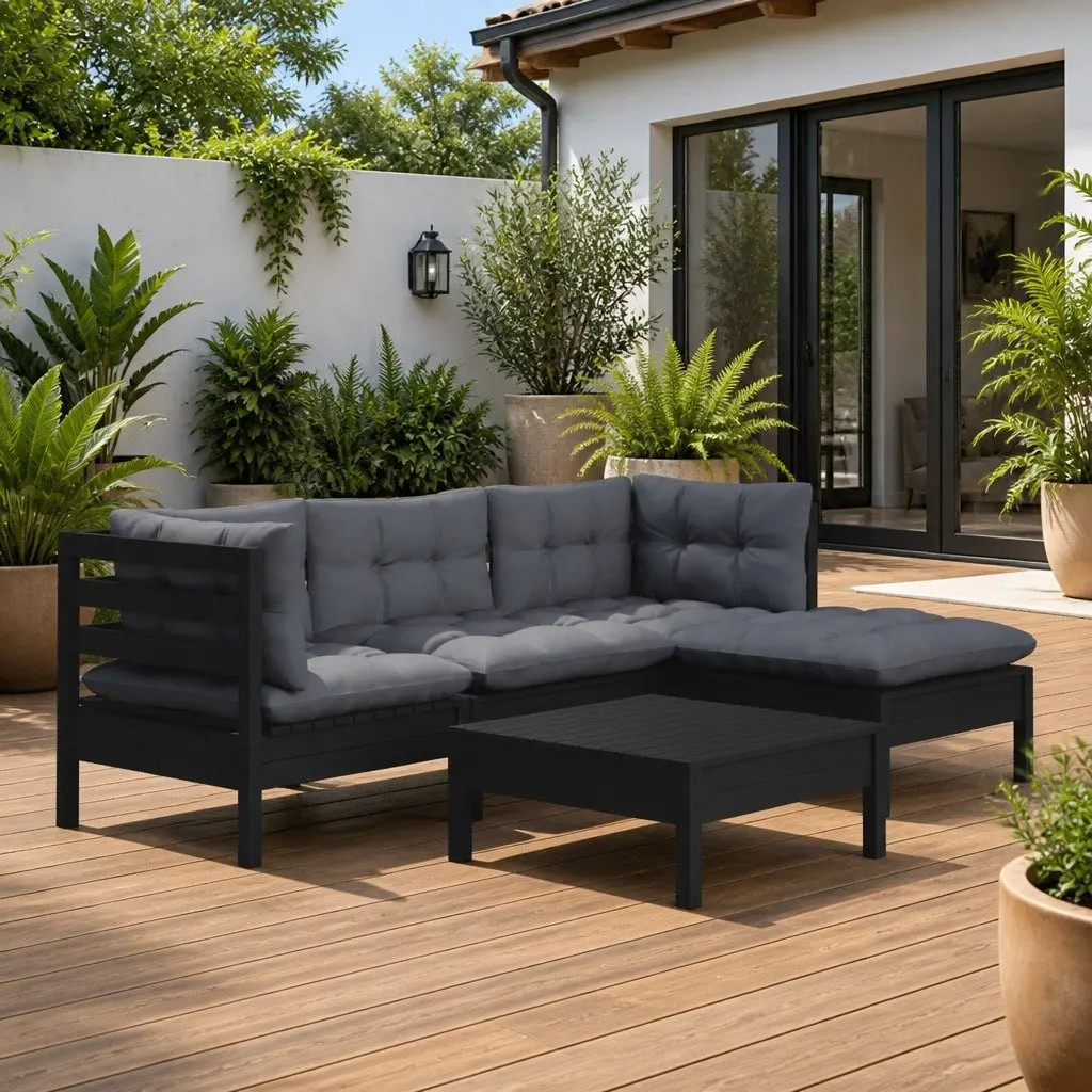 Garden Lounge Set Black 5 Piece Outdoor Patio Furniture with Cushions