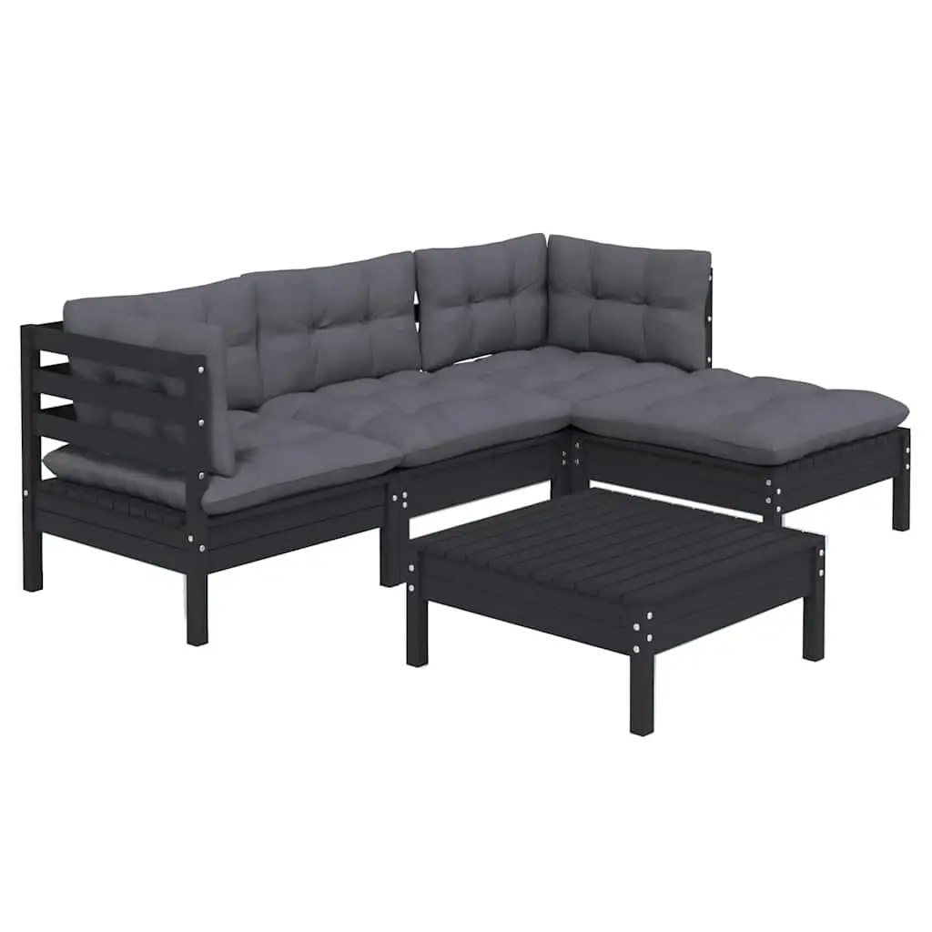 Garden Lounge Set Black 5 Piece Outdoor Patio Furniture with Cushions