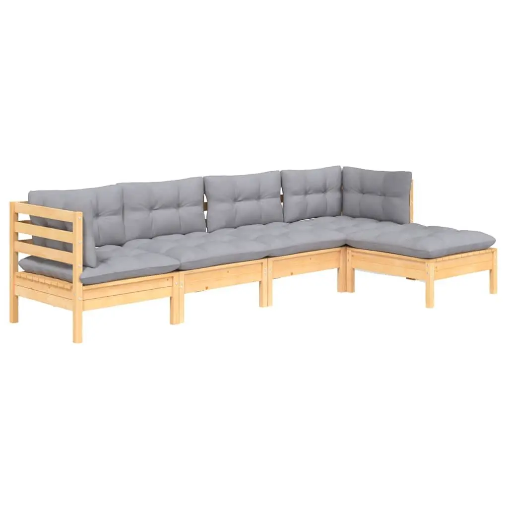 Garden Lounge Set 5 Piece Outdoor Patio Furniture Grey Cushions Wood Modular