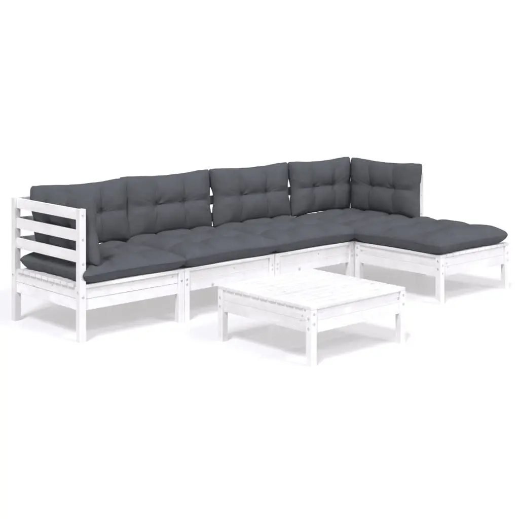 Garden Lounge Set 6 Piece Outdoor Patio Furniture White Pinewood with Cushions