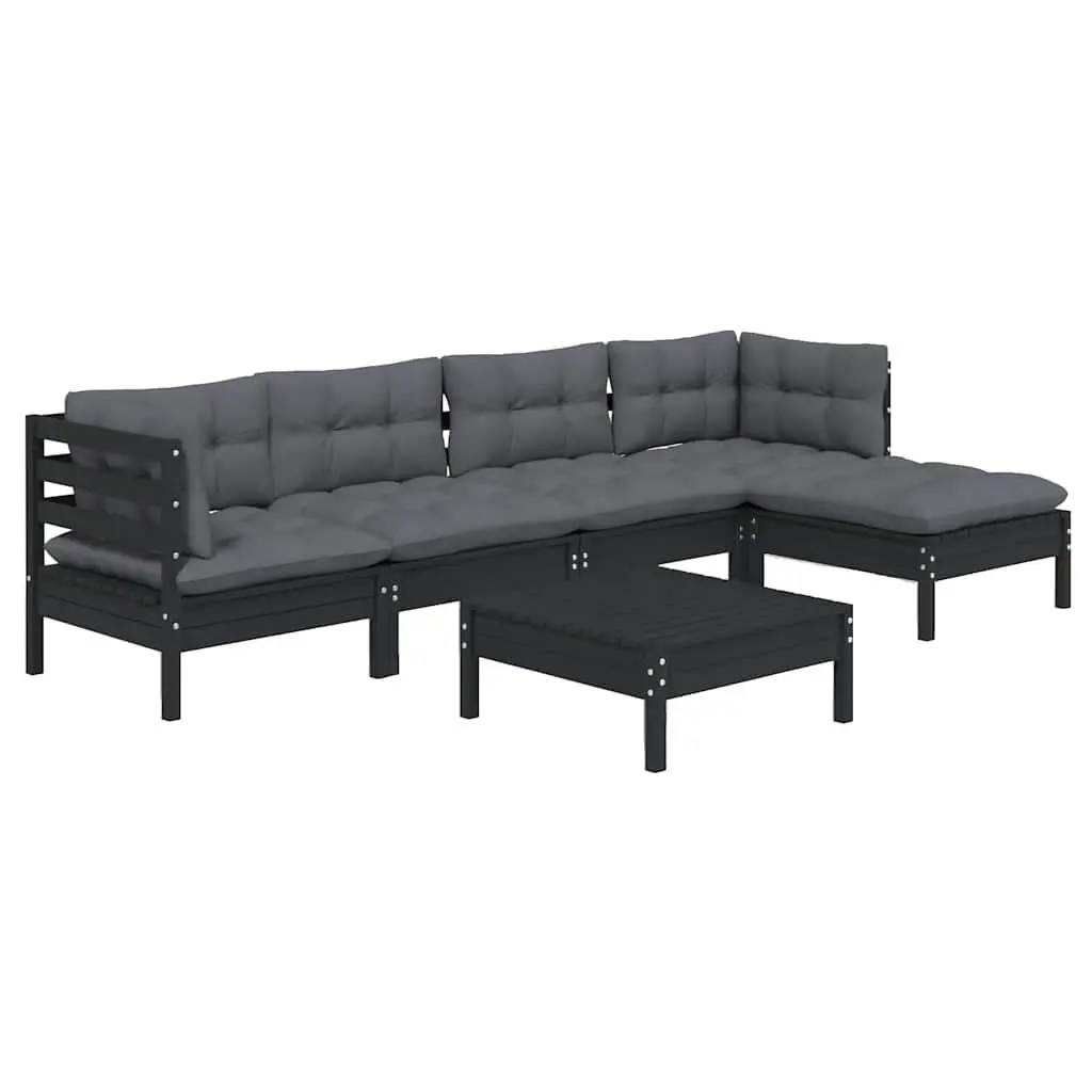 Garden Lounge Set 6 Piece Outdoor Patio Furniture with Cushions Black