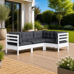 Garden Lounge Set 4 Piece White Pinewood Outdoor Furniture with Cushions