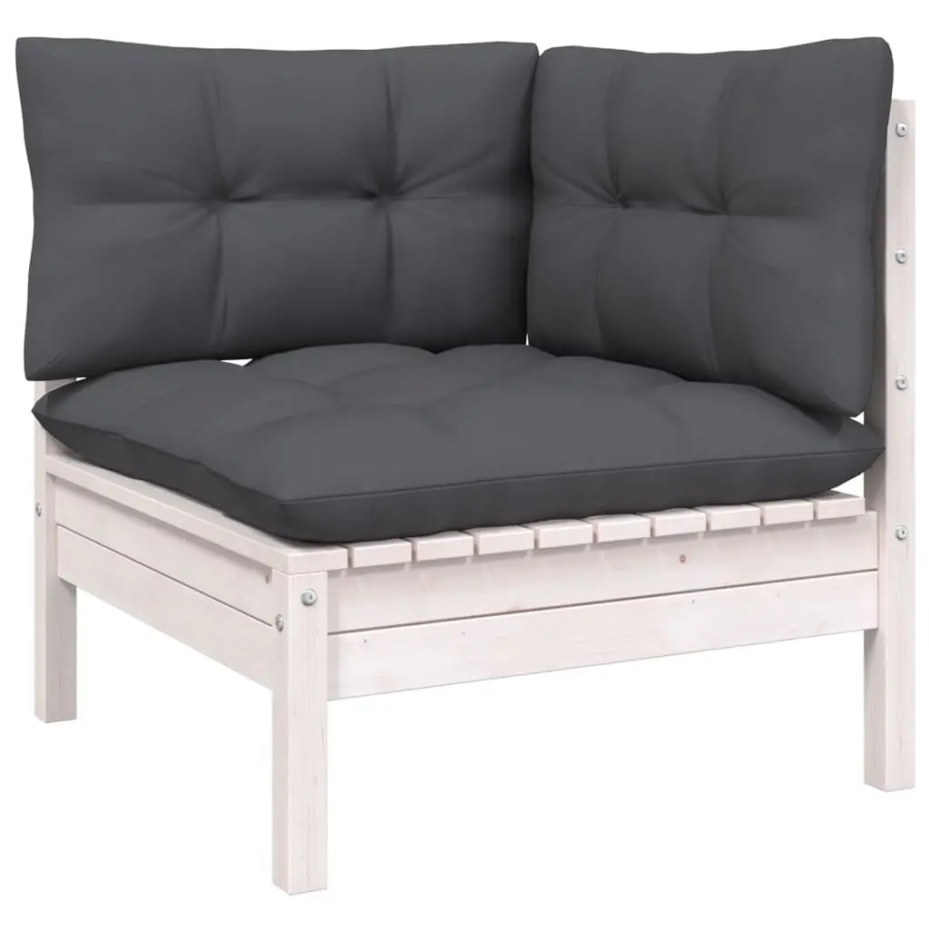 Garden Lounge Set White 4 Piece Pinewood Outdoor Furniture with Cushions