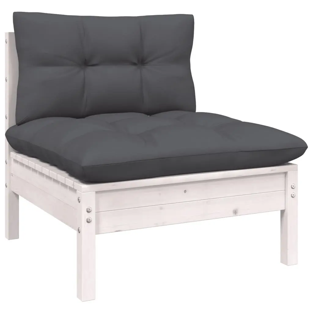 Garden Lounge Set White 4 Piece Pinewood Outdoor Furniture with Cushions