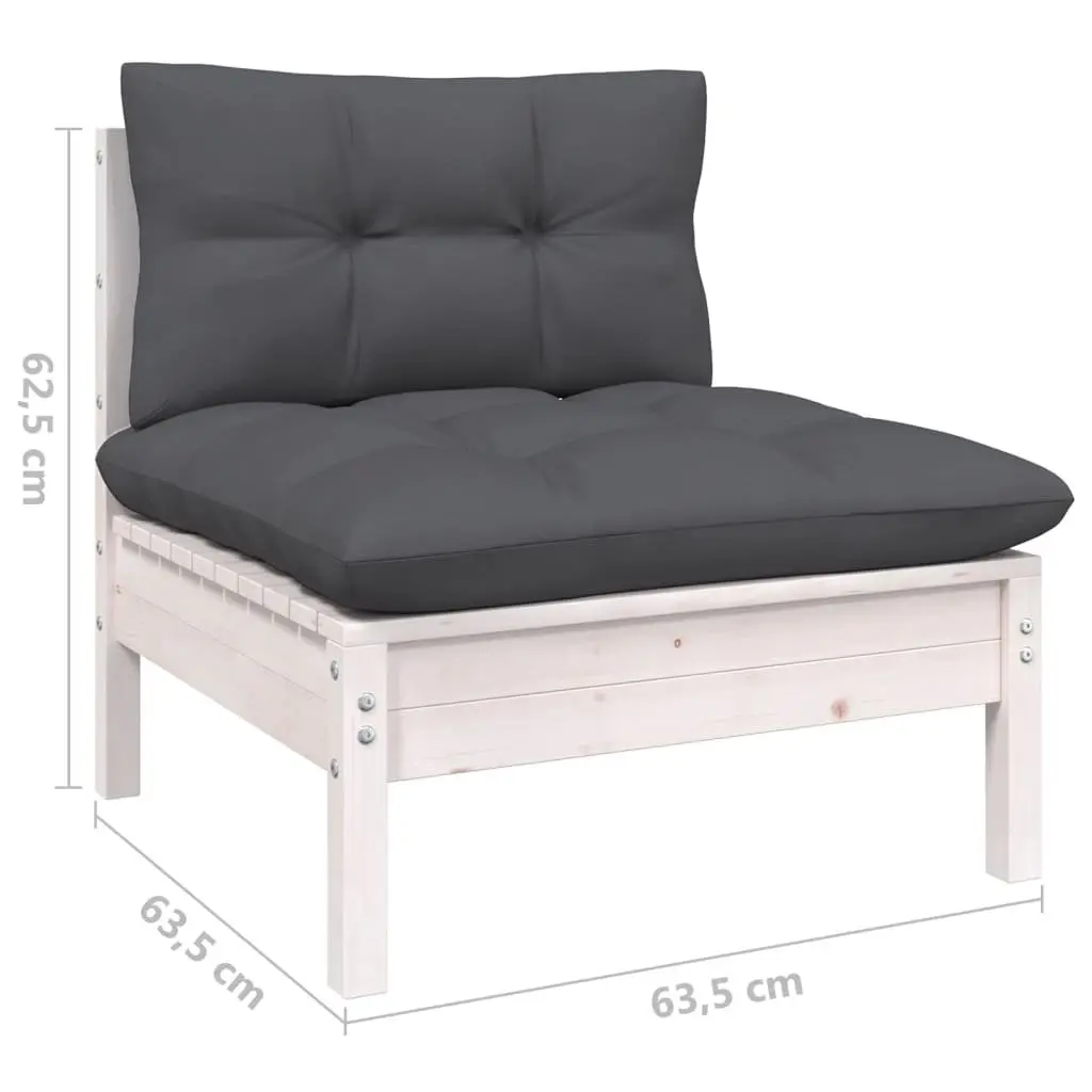 Garden Lounge Set White 4 Piece Pinewood Outdoor Furniture with Cushions