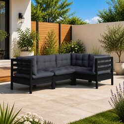 Compact and Modern 4 Piece Black Pinewood Lounge Set