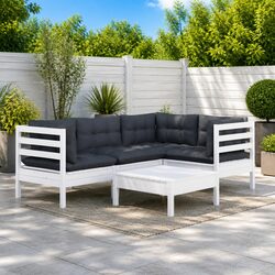 Garden Lounge Set 5 Piece White Pinewood Outdoor Furniture Patio Sofa with