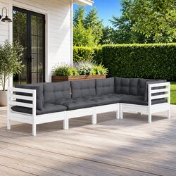 Garden Lounge Set 5 Piece White Pinewood Outdoor Furniture with Cushions Patio