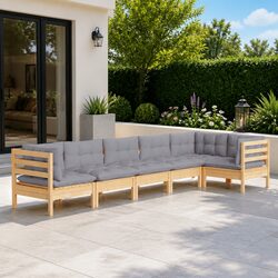 Garden Lounge Set 6 Piece Outdoor Patio Furniture Grey Cushions Modular
