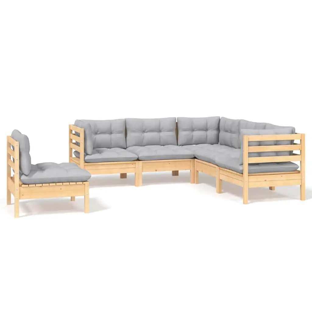 Garden Lounge Set 5 Piece Outdoor Patio Furniture Grey Cushions Pinewood