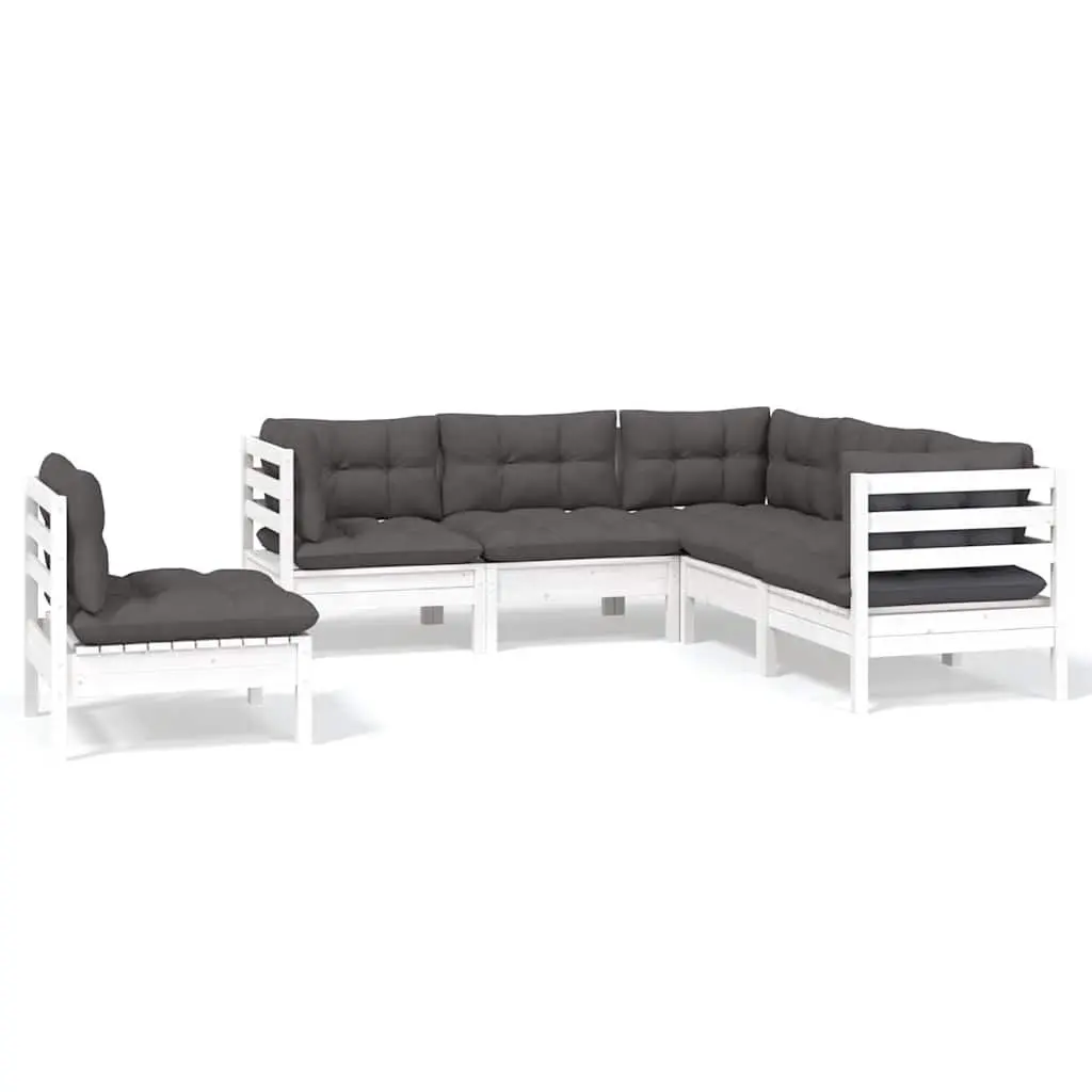 Garden Lounge Set White 5 Piece Solid Pinewood Outdoor Furniture with Cushions