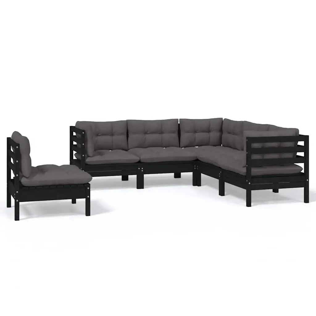 Garden Lounge Set 5 Piece Black Pinewood Outdoor Furniture Patio Sectional with