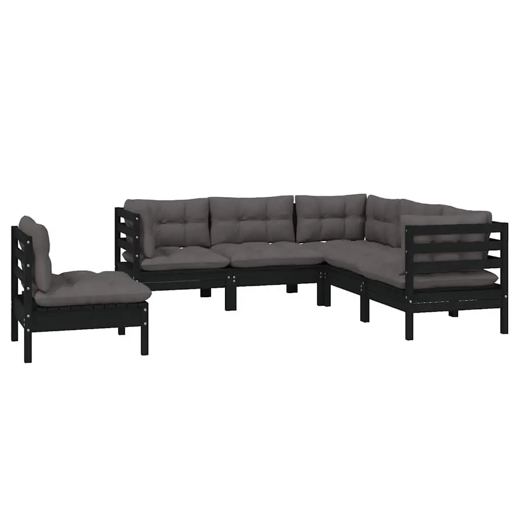 Garden Lounge Set 5 Piece Black Pinewood Outdoor Furniture Patio Sectional with